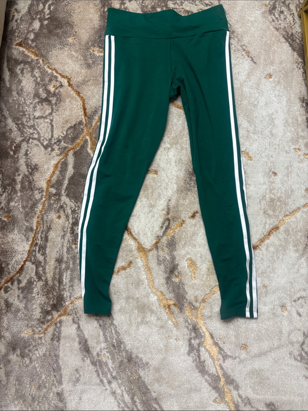 adidas Dark Green Leggings with White Side Stripes